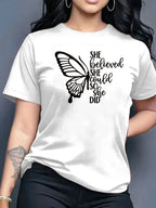 2026 Summer New Fashion Casual Loose Butterfly Print Crew Neck Short Sleeve T-Shirt Top Women Clothes