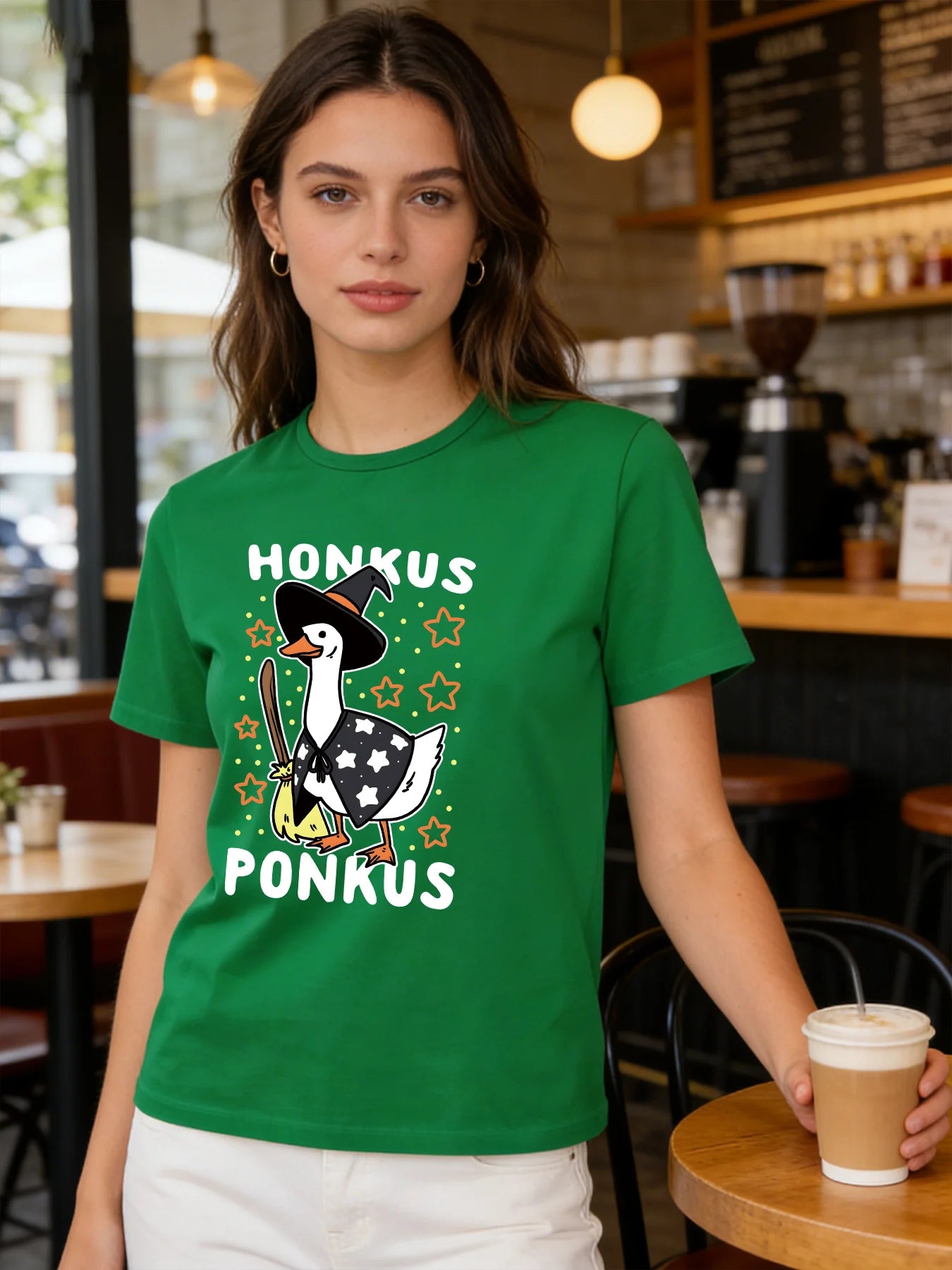 Honkus Ponkus Goose Witch T-Shirt Women Spring Summer Round Neck Short Sleeve Cute Funny Animal Graphic Casual Tee