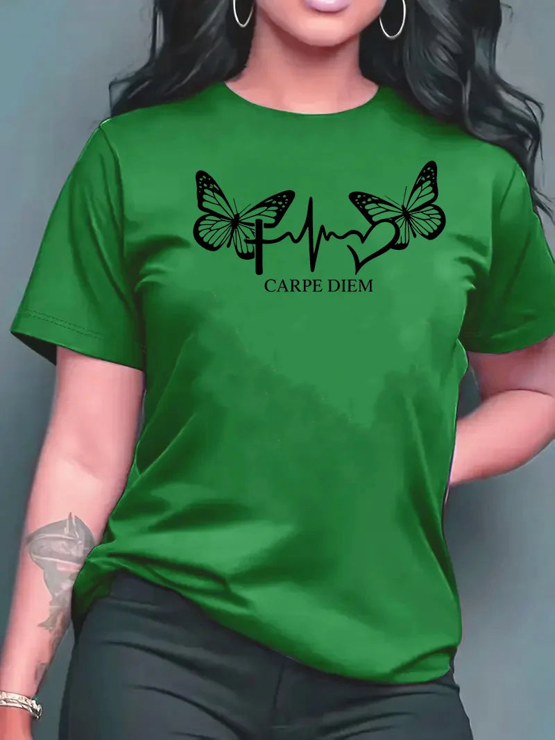 2026 Summer New Fashion Casual Simple Versatile Round Neck Printed Short Sleeve T-Shirt Women Clothing