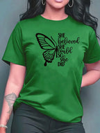 2026 Summer New Fashion Casual Loose Butterfly Print Crew Neck Short Sleeve T-Shirt Top Women Clothes