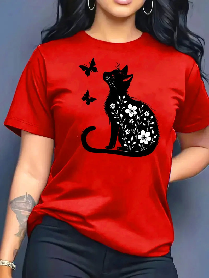 2026 Summer New Fashion Casual Simple Versatile Round Neck Printed Short Sleeve T-Shirt Women Clothing