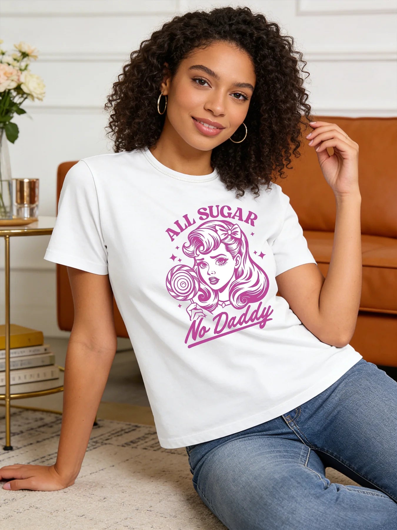 2026 Spring/Summer New Women's T-shirt Retro Poster Girl Pattern T-shirt Casual Round Neck Short Sleeve Top