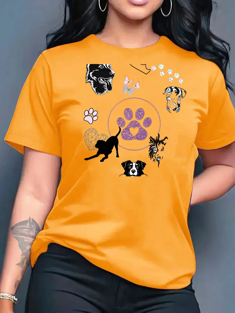 2026 Summer New Women's Round Neck Fashion Casual Loose Animal Print T-Shirt Short Sleeve Top