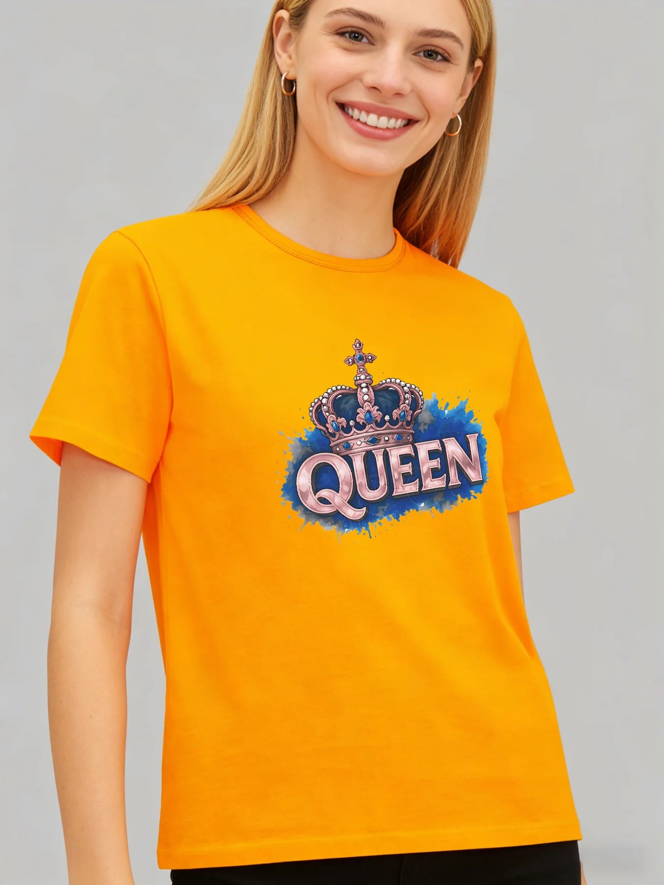 Queen Crown T Shirt Women Pink Blue Graphic Tee Casual Round Neck Short Sleeve Tops Women Clothes