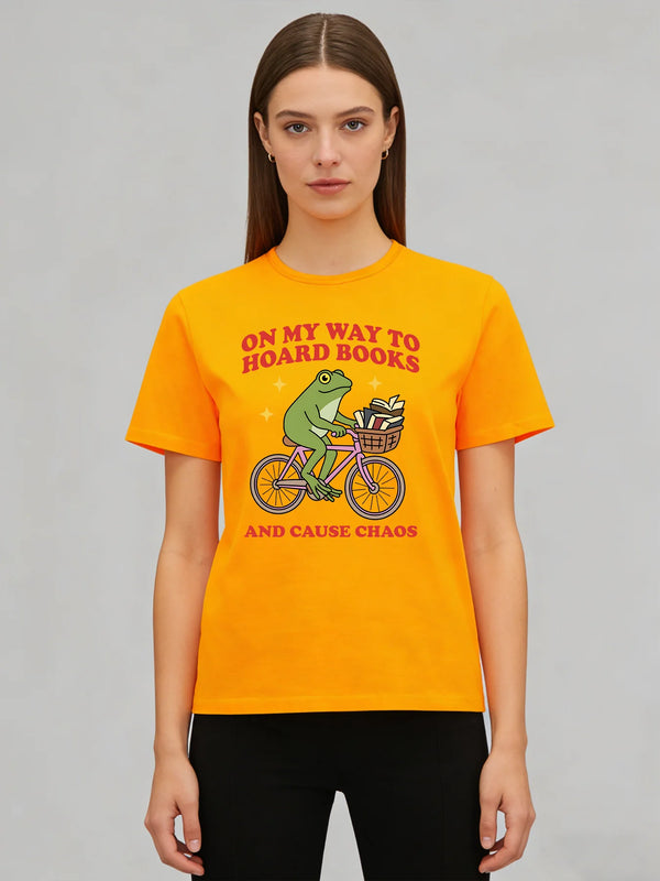 2026 Spring/Summer New Women's Fashion Casual Loose Round Neck Frog Print Short Sleeve T-Shirt Top