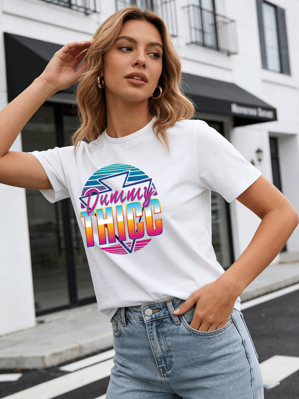 2026 Spring/Summer New Women's T-shirt Retro 80s Pattern T-shirt Casual Round Neck Short Sleeve Top