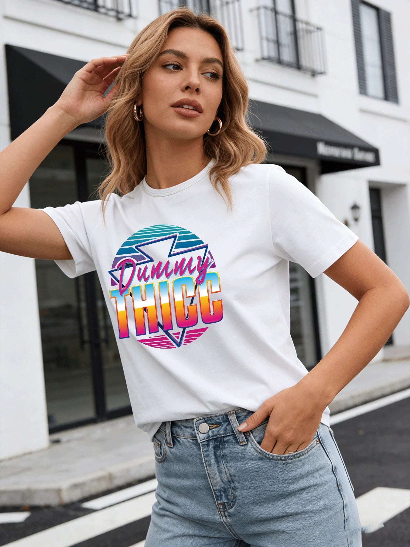 2026 Spring/Summer New Women's T-shirt Retro 80s Pattern T-shirt Casual Round Neck Short Sleeve Top