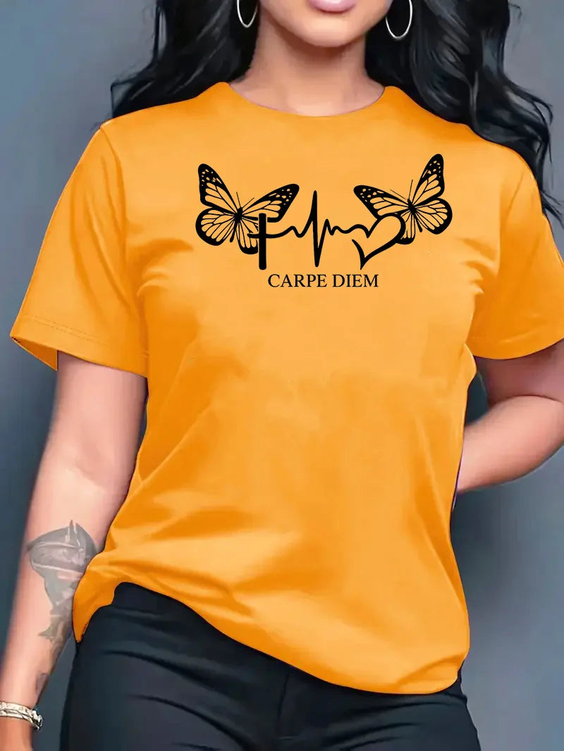 2026 Summer New Fashion Casual Simple Versatile Round Neck Printed Short Sleeve T-Shirt Women Clothing