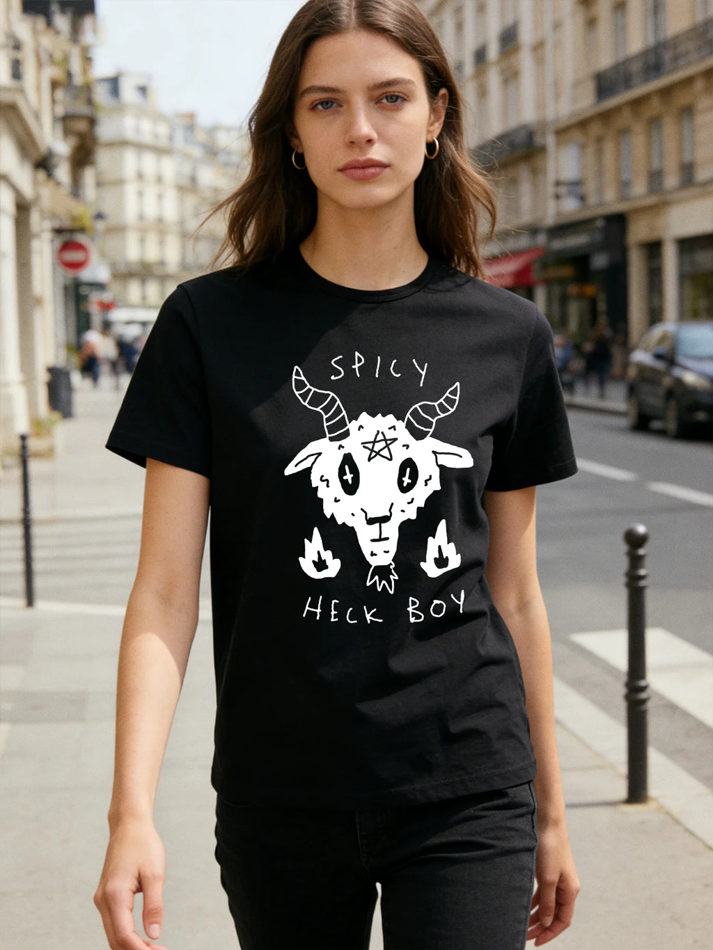Spicy Heck Boy Goat T Shirt Women Gothic Occult Pentagram Graphic Tee 2026 Spring Summer Round Neck Short Sleeve Tops