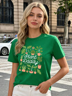 2026 Spring/Summer New Women's Floral Pattern Fashionable Casual Loose Letter Print Simple Top/T-Shirt