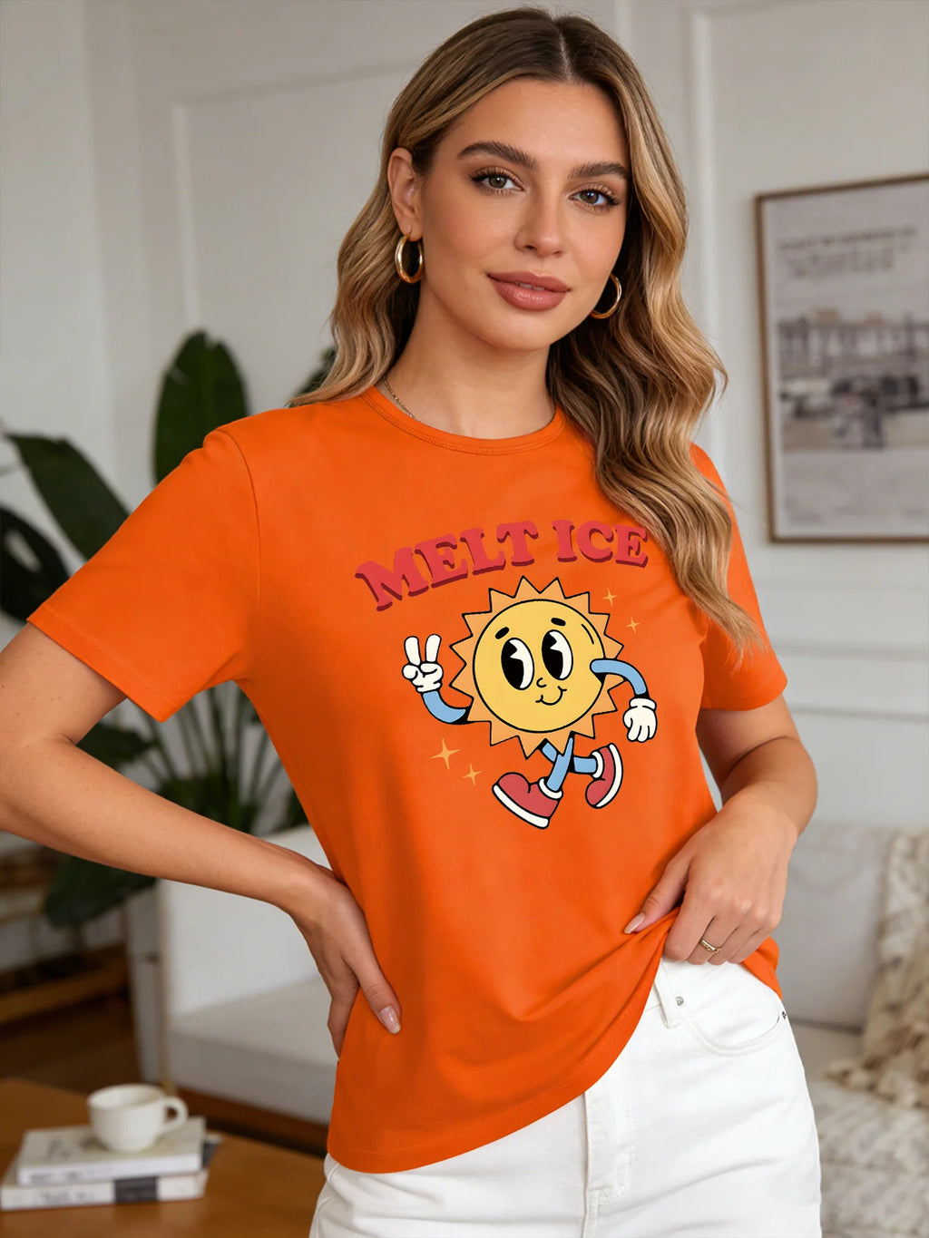 2026 Spring Summer Women Cartoon Letter Print T Shirt Casual Loose O Neck Short Sleeve Tee Tops