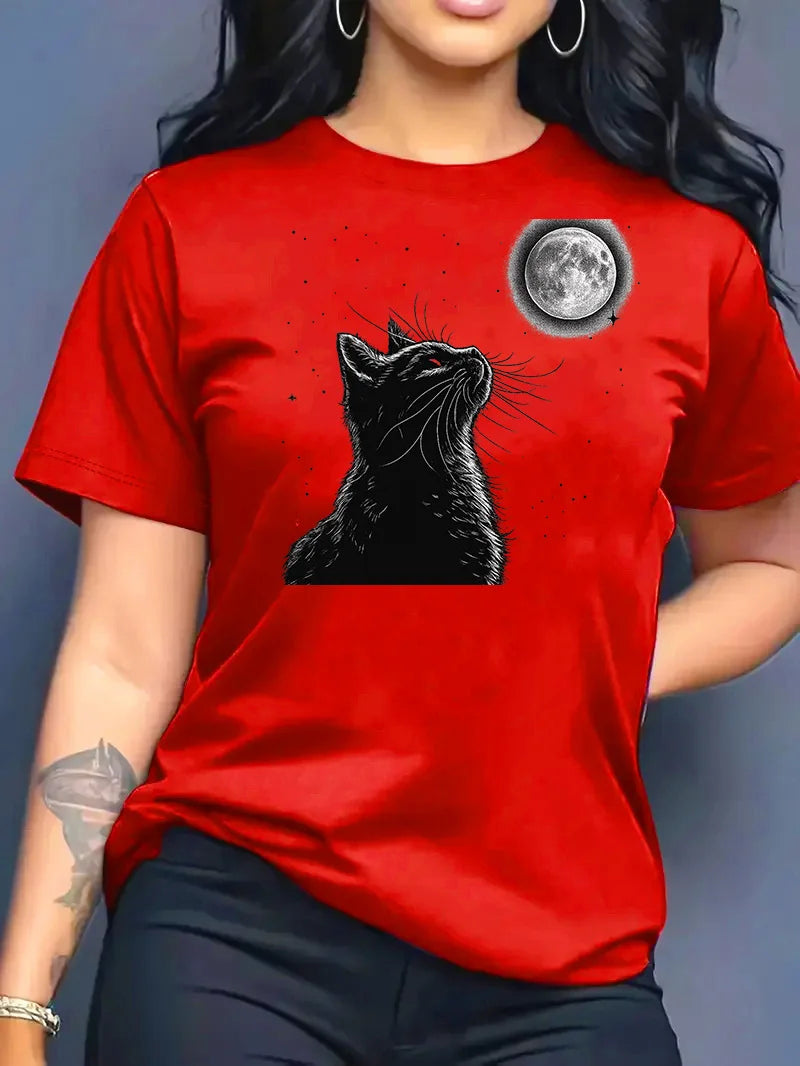 2026 New Summer Women's Printed Round Neck Fashionable Casual Versatile Short-Sleeve T-Shirt Top Y2k Top