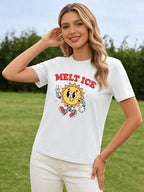 2026 Spring Summer Women Cartoon Letter Print T Shirt Casual Loose O Neck Short Sleeve Tee Tops