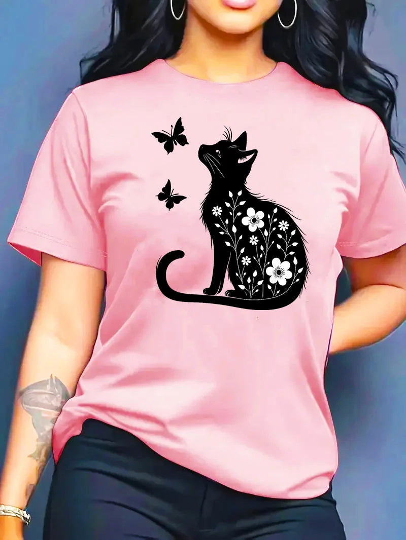 2026 Summer New Fashion Casual Simple Versatile Round Neck Printed Short Sleeve T-Shirt Women Clothing