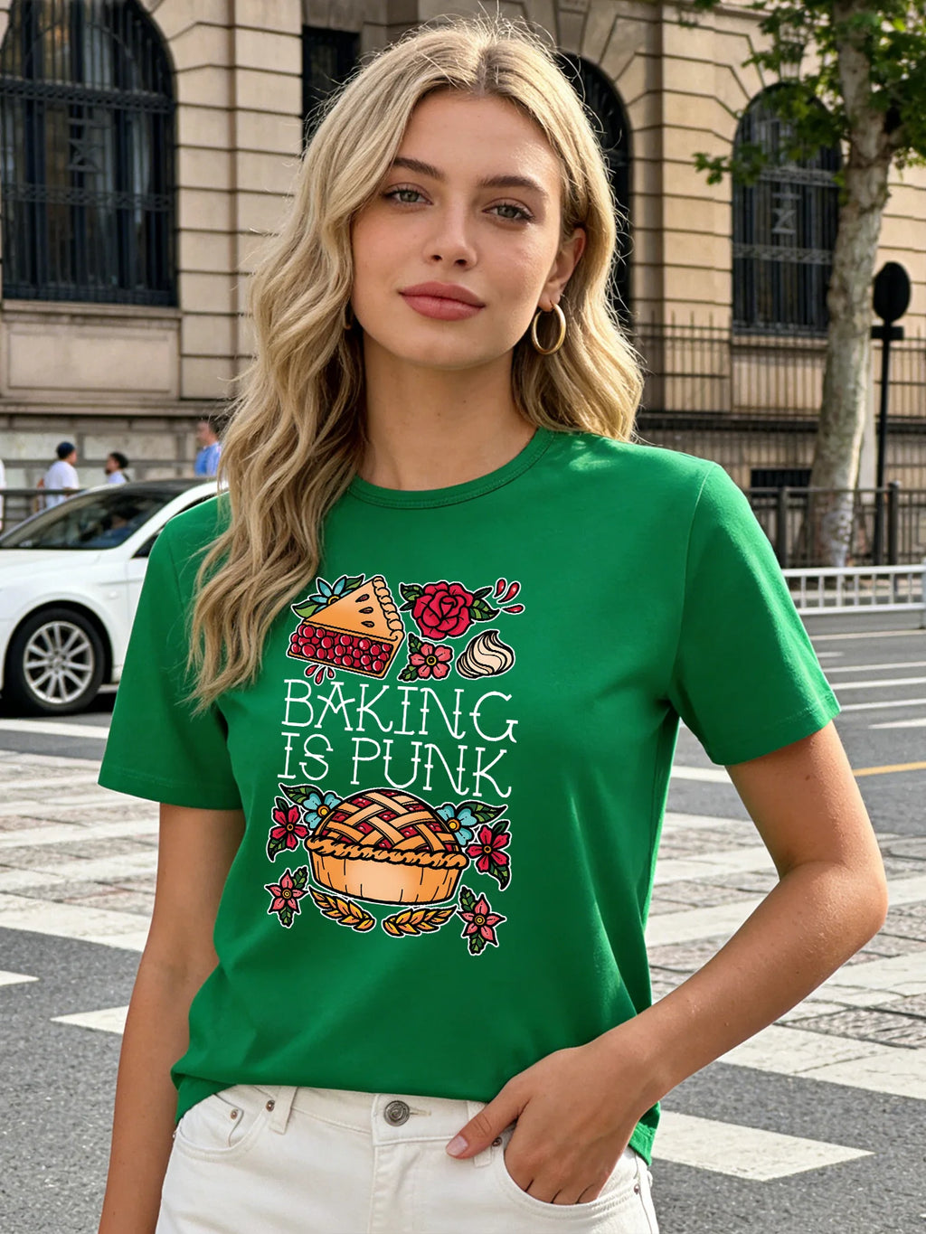 2026 Spring/Summer New Women's Round Neck Fashionable Casual Cute Baking Lover Top/T-Shirt