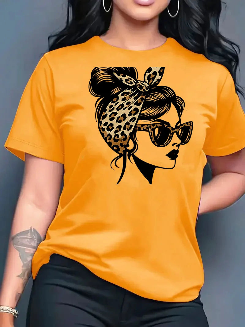 2026 Summer New Fashion Casual Simple Versatile Round Neck Printed Short Sleeve T-Shirt Women Clothing