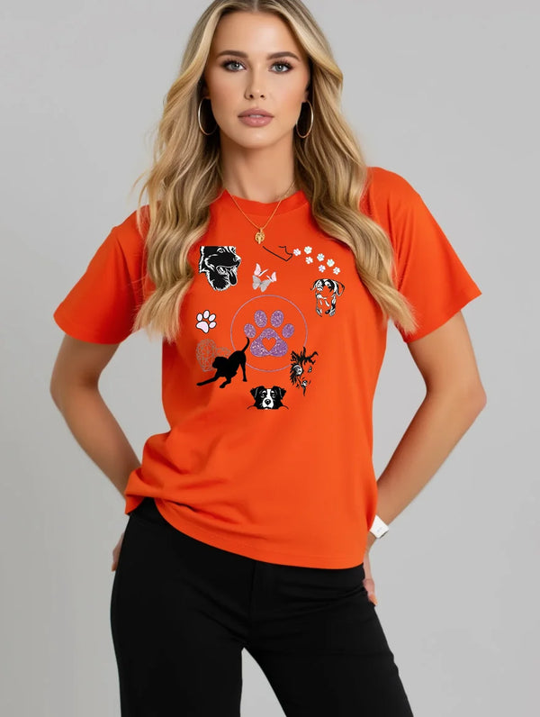 2026 Summer New Women's Round Neck Fashion Casual Loose Animal Print T-Shirt Short Sleeve Top