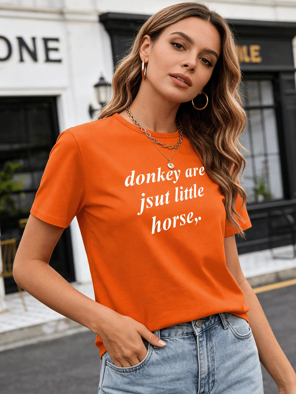 2026 Spring/Summer New Women's Fashion Casual Loose Round Neck Simple Letter Print Short Sleeve T-Shirt Top Y2k Top