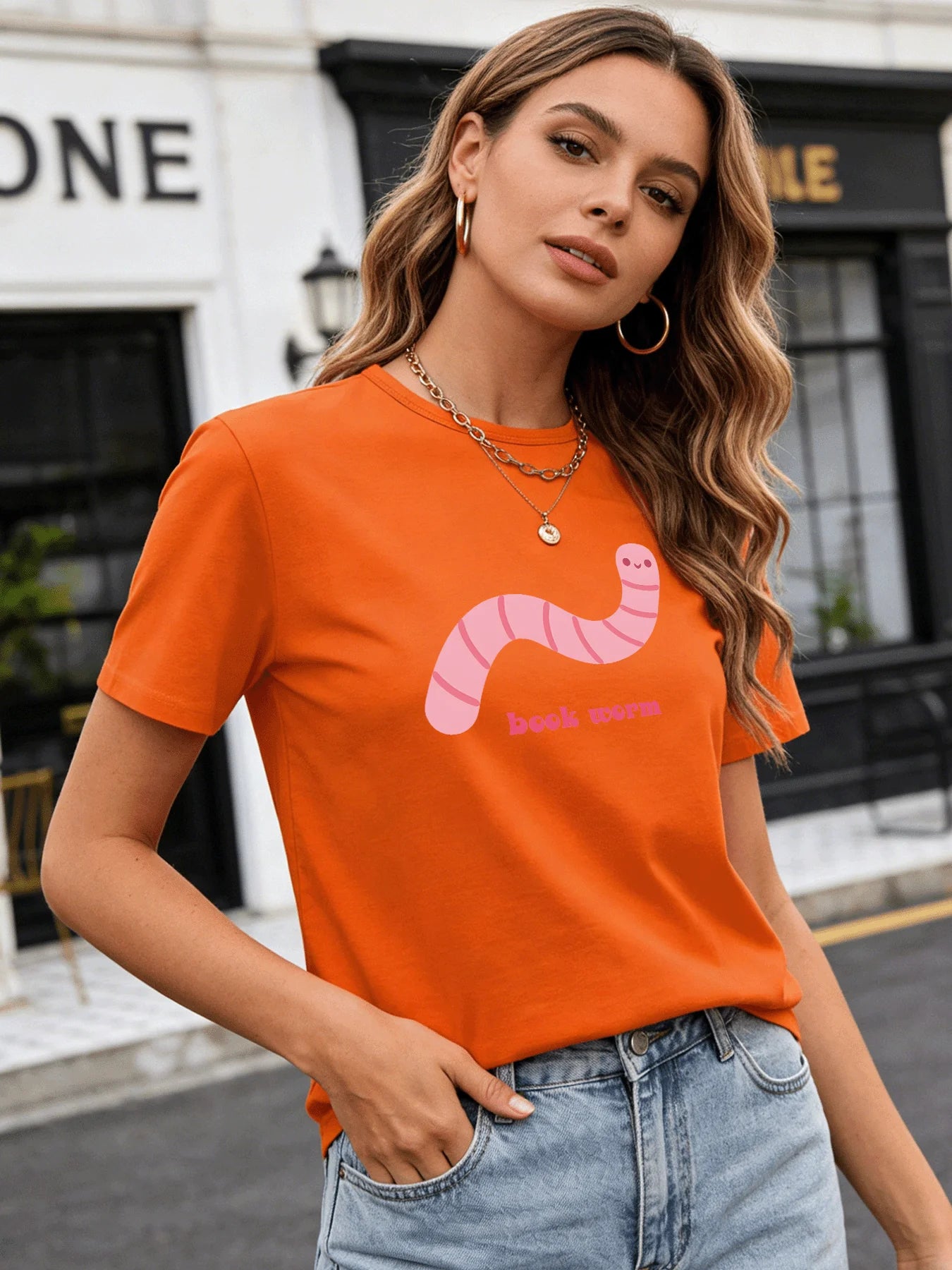 2026 Spring/Summer New Women's Fashion Casual Loose Round Neck Simple Snake Print Short Sleeve T-Shirt Top