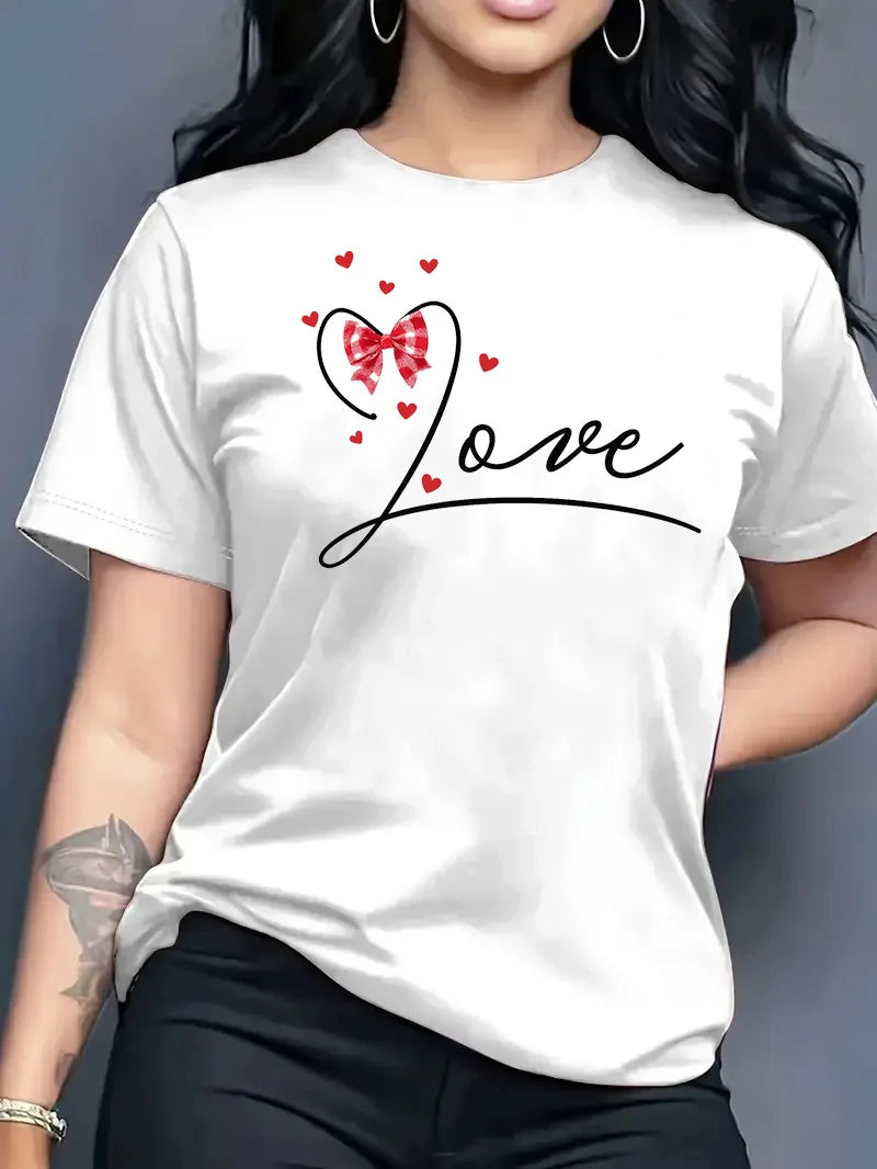 2026 New Summer Women's Printed Round Neck Fashionable Casual Versatile Short-Sleeve T-Shirt Top Y2k Top