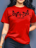 2026 Summer New Fashion Casual Simple Versatile Round Neck Printed Short Sleeve T-Shirt Women Clothing