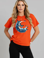2026 Summer New Women's Round Neck Fashion Casual Loose Butterfly Floral Print T-Shirt Short Sleeve Top