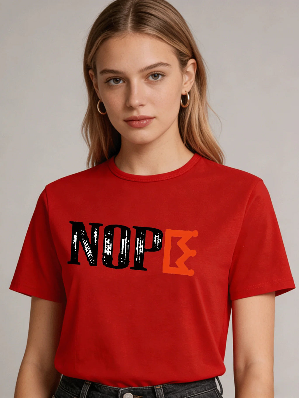 Women's "NOPE" Graphic Tee – Casual Short Sleeve Cotton T-Shirt in Orange