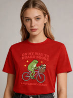 2026 Spring/Summer New Women's Fashion Casual Loose Round Neck Frog Print Short Sleeve T-Shirt Top