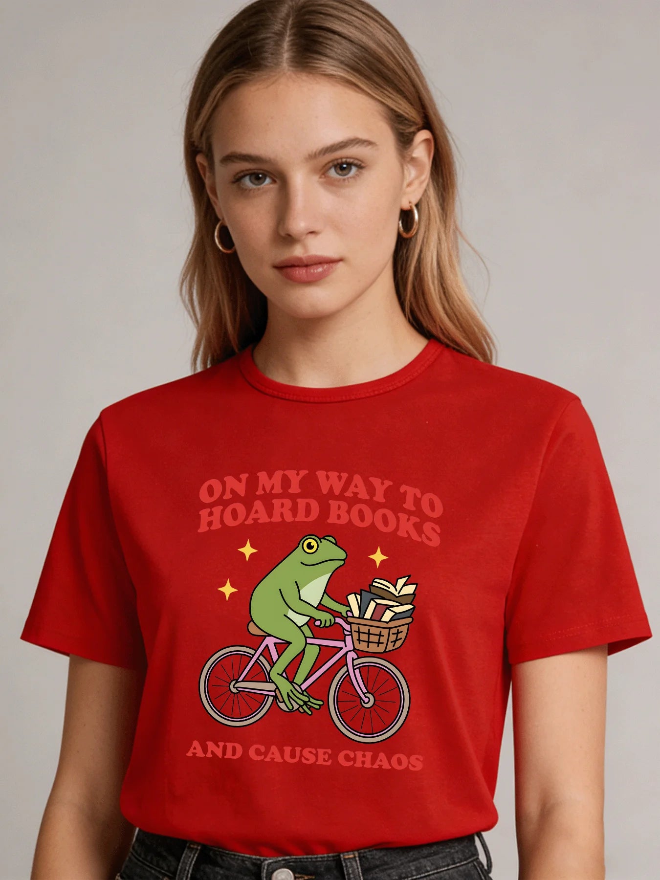 2026 Spring/Summer New Women's Fashion Casual Loose Round Neck Frog Print Short Sleeve T-Shirt Top