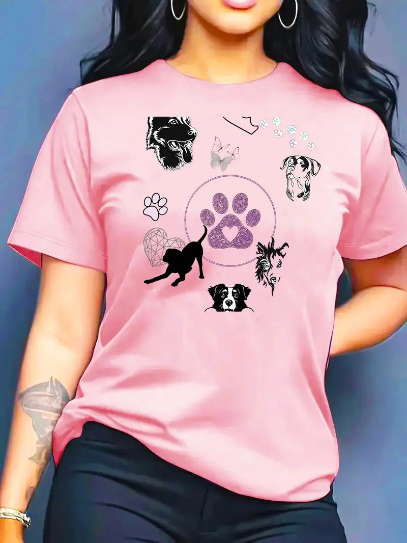 2026 Summer New Women's Round Neck Fashion Casual Loose Animal Print T-Shirt Short Sleeve Top