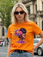 I Am Enough T Shirt Women Black Queen Floral Graphic Tee Casual Round Neck Short Sleeve Tops