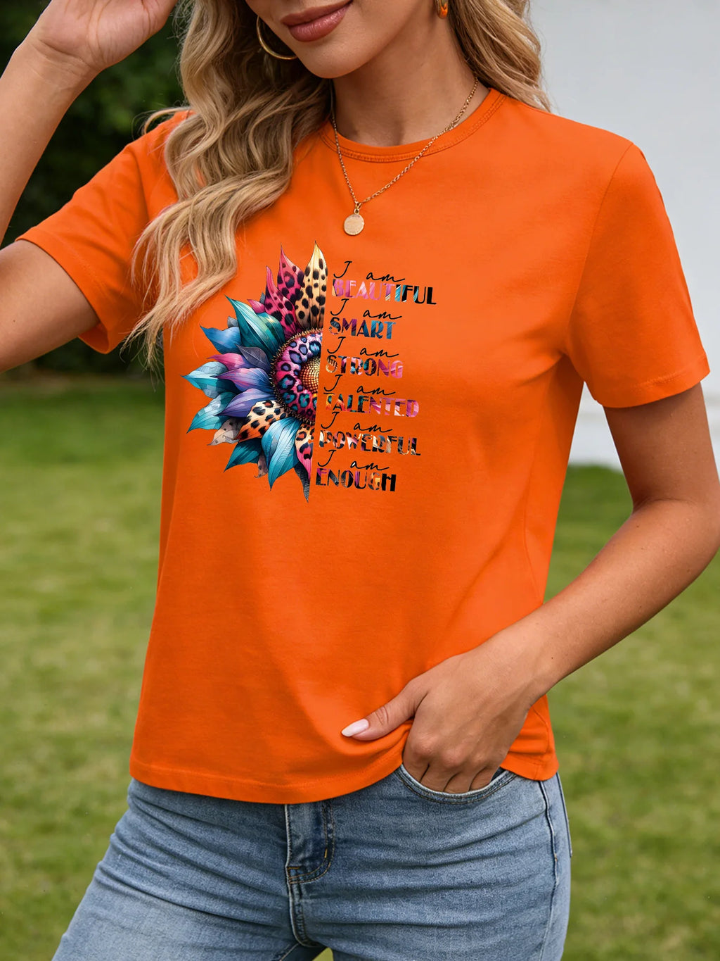 I Am Enough Sunflower T Shirt Women Inspirational Affirmation Graphic Tee Casual Round Neck Short Sleeve Tops