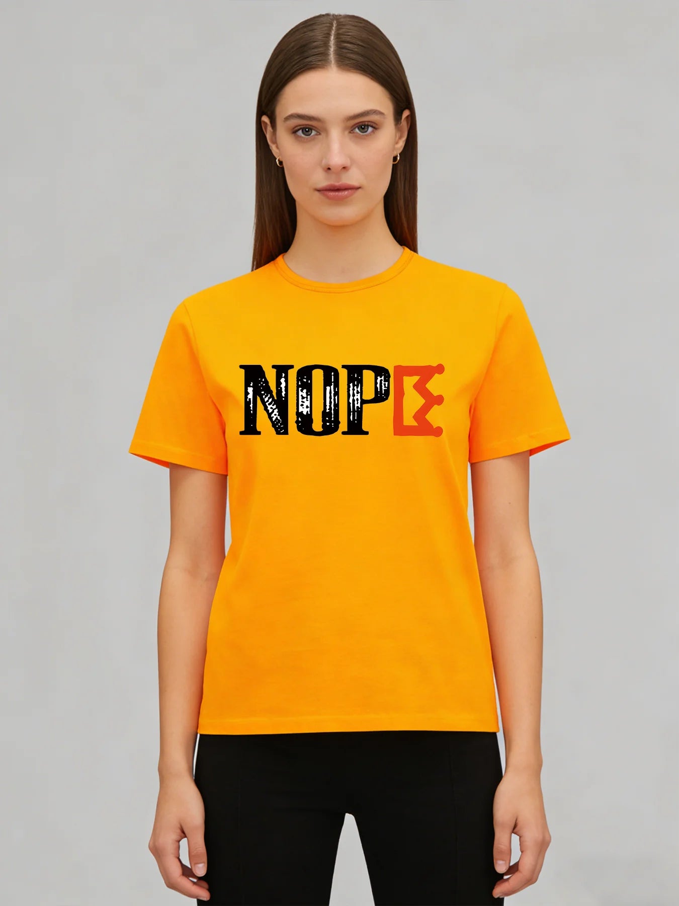 Women's "NOPE" Graphic Tee – Casual Short Sleeve Cotton T-Shirt in Orange