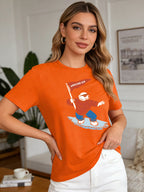 2026 Spring/Summer New Women's Fashion Casual Loose Round Neck Simple Printed Short-Sleeve T-Shirt Top