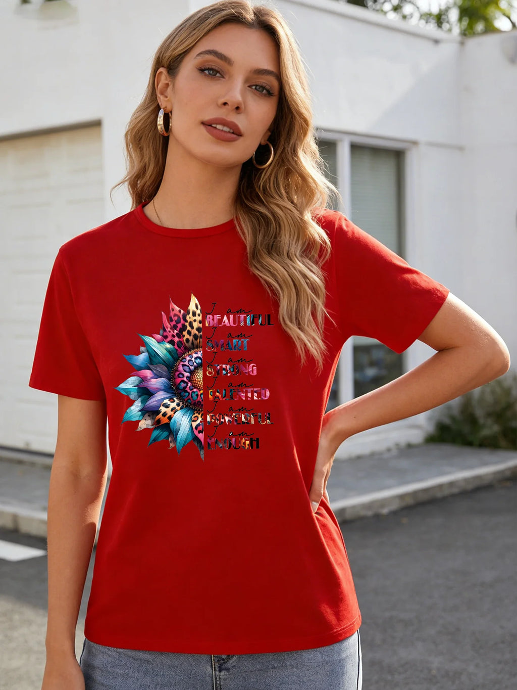 I Am Enough Sunflower T Shirt Women Inspirational Affirmation Graphic Tee Casual Round Neck Short Sleeve Tops