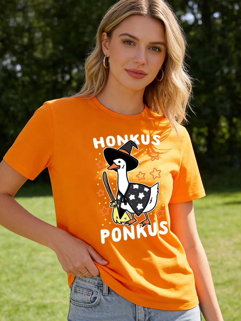 Honkus Ponkus Goose Witch T-Shirt Women Spring Summer Round Neck Short Sleeve Cute Funny Animal Graphic Casual Tee