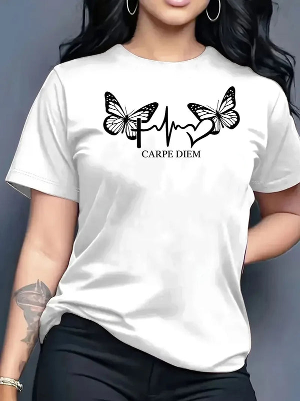 2026 Summer New Fashion Casual Simple Versatile Round Neck Printed Short Sleeve T-Shirt Women Clothing