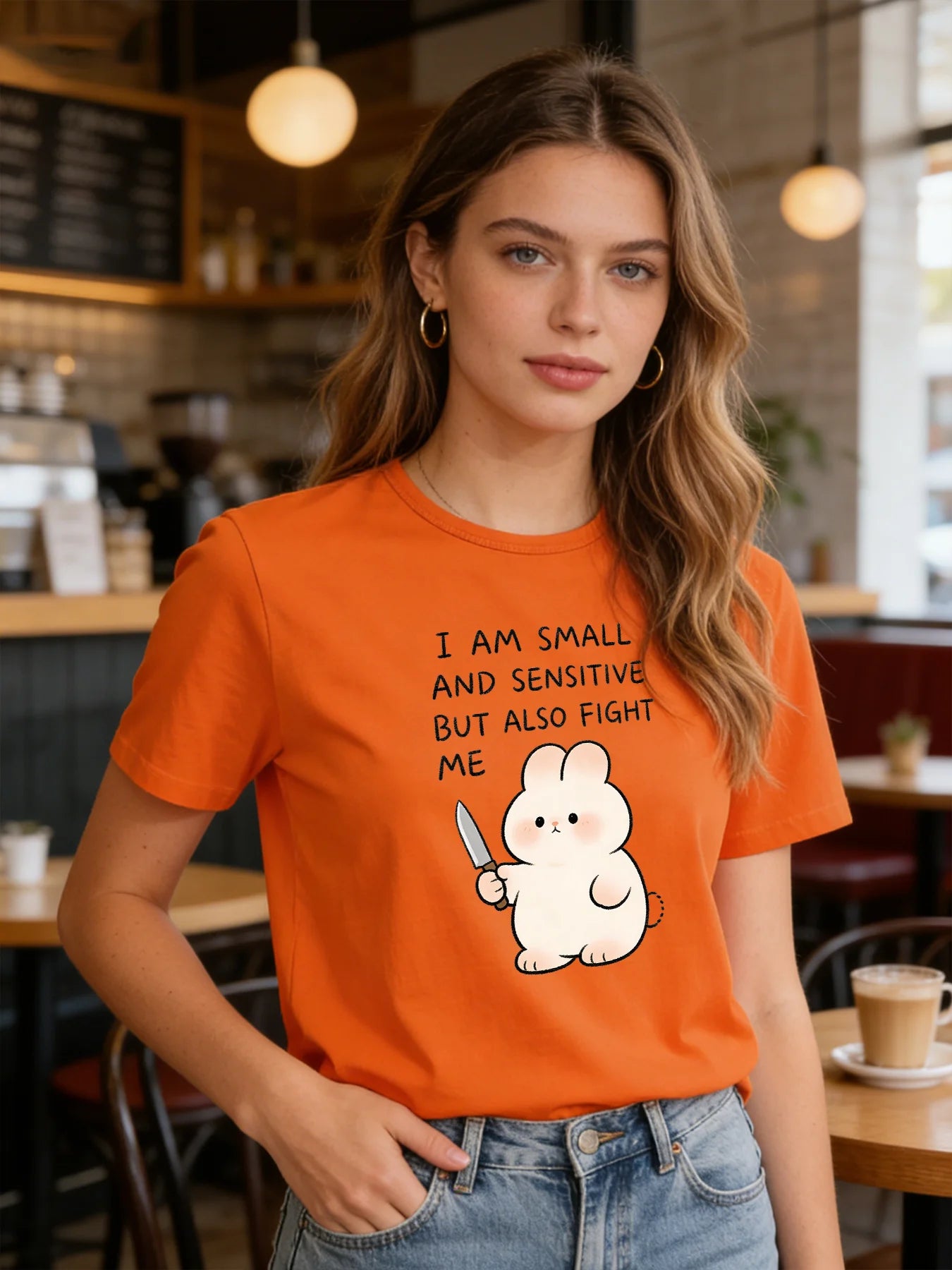 2026 Spring/Summer New Women's Fashionable Cute Cartoon Rabbit Print Round Neck T-Shirt Top