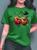 2026 Summer New Round Neck Top Fashion Casual Loose Apple Print Simple Versatile T-Shirt Women Clothes