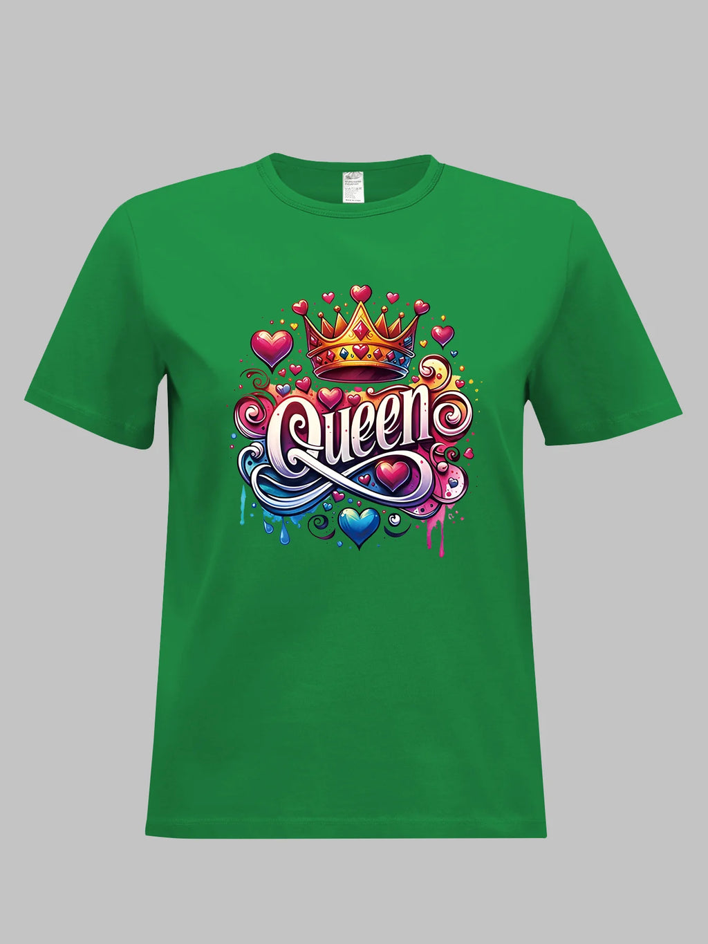 2026 Spring/Summer New Women's Round Neck Casual T-Shirt with Queen Letter Crown Print Top