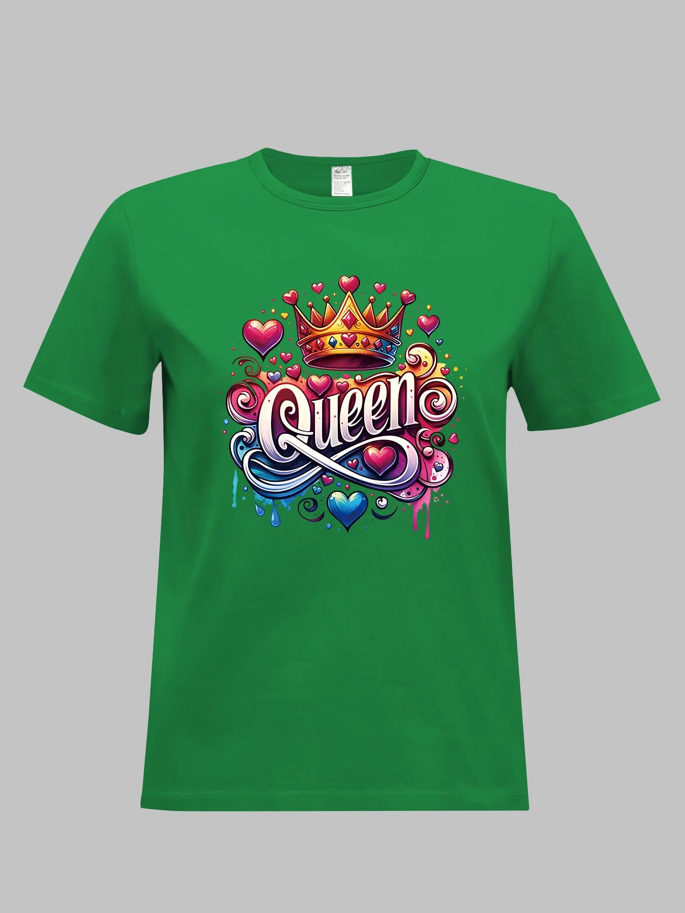 2026 Spring/Summer New Women's Round Neck Casual T-Shirt with Queen Letter Crown Print Top