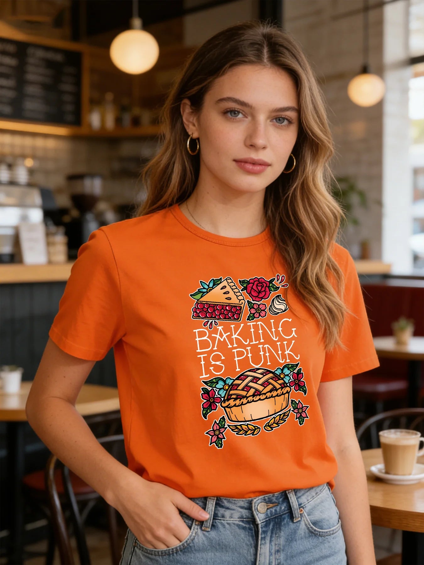 2026 Spring/Summer New Women's Round Neck Fashionable Casual Cute Baking Lover Top/T-Shirt