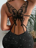 Dress for Women Summer Fashion Sequined Halter Backless Butterfly Sexy Party Nightclub Dress Bodycon Evening Dress