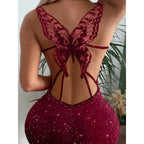 Dress for Women Summer Fashion Sequined Halter Backless Butterfly Sexy Party Nightclub Dress Bodycon Evening Dress