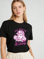 2026 Spring/Summer New Women's T-shirt Retro Poster Girl Pattern T-shirt Casual Round Neck Short Sleeve Top