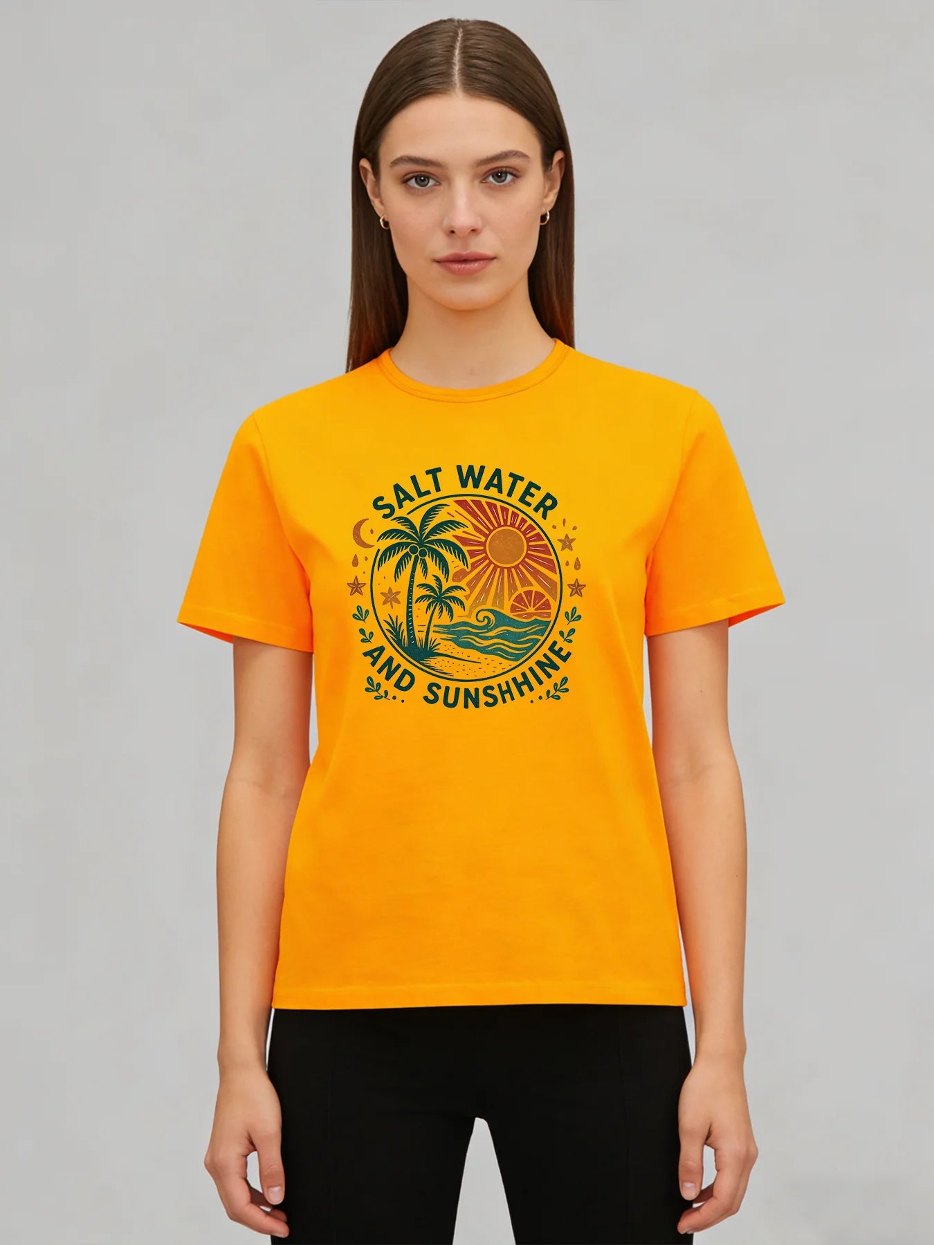 Salt Water and Sunshine T Shirt Women Summer Beach Graphic Tee Casual Round Neck Short Sleeve Tops