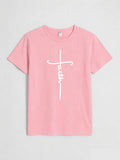 Faith Cross T Shirt Women Christian Faith Graphic Tee Casual Round Neck Short Sleeve Tops