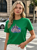 Queen Crown T Shirt Women Pink Blue Graphic Tee Casual Round Neck Short Sleeve Tops Women Clothes