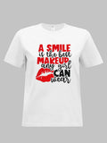 2026 Spring/Summer New Women's Casual Smile Letter Lips Print T-Shirt Top Vintage Clothes