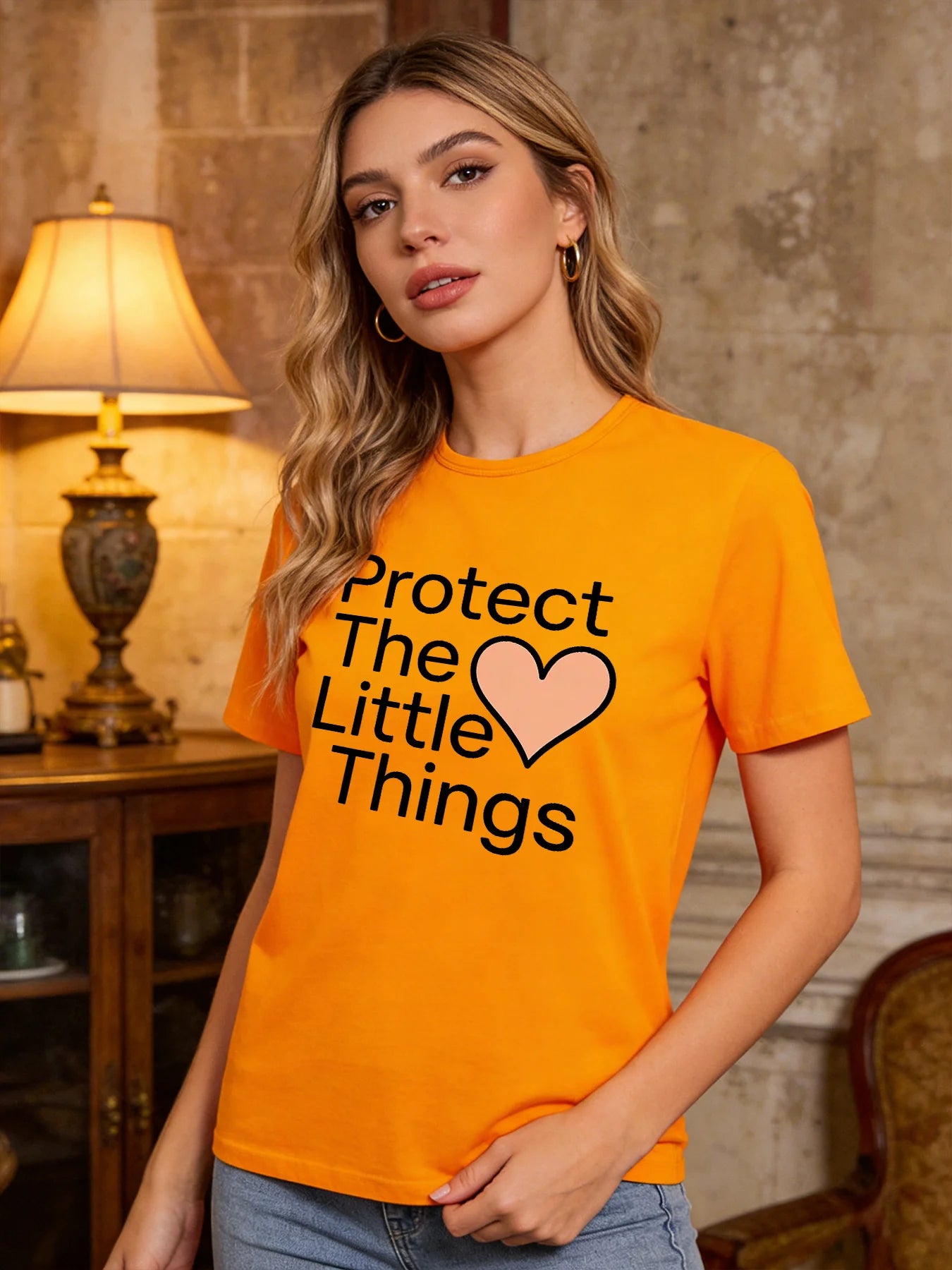 Cute Heart Print T-shirt 2026 Spring/Summer New Women's Fashion Casual Loose Top Футболка Смешная